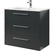Badmöbel-Set Pelipal Sunline 121 BxHxT 81 x 200 x 46 cm Frontfarbe anthrazit mit Mineralguss-Waschtisch Waschtischunterschrank 3 Schubkästen und Spiegelschrank mit LED-Beleuchtung