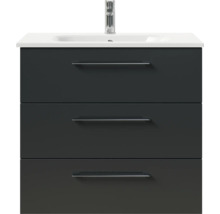 Badmöbel-Set Pelipal Sunline 121 BxHxT 81 x 200 x 46 cm Frontfarbe anthrazit mit Mineralguss-Waschtisch Waschtischunterschrank 3 Schubkästen und Spiegelschrank mit LED-Beleuchtung