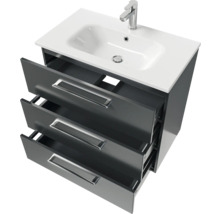 Badmöbel-Set Pelipal Sunline 121 BxHxT 81 x 200 x 46 cm Frontfarbe anthrazit mit Mineralguss-Waschtisch Waschtischunterschrank 3 Schubkästen und Spiegelschrank mit LED-Beleuchtung