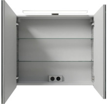 Badmöbel-Set Pelipal Sunline 121 BxHxT 81 x 200 x 46 cm Frontfarbe sangallo grau mit Mineralguss-Waschtisch Waschtischunterschrank 3 Schubkästen und Spiegelschrank mit LED-Beleuchtung