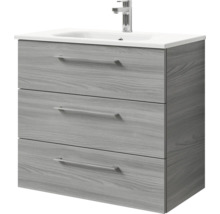 Badmöbel-Set Pelipal Sunline 121 BxHxT 81 x 200 x 46 cm Frontfarbe sangallo grau mit Mineralguss-Waschtisch Waschtischunterschrank 3 Schubkästen und Spiegelschrank mit LED-Beleuchtung