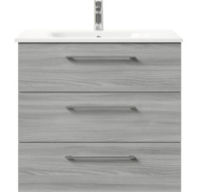Badmöbel-Set Pelipal Sunline 121 BxHxT 81 x 200 x 46 cm Frontfarbe sangallo grau mit Mineralguss-Waschtisch Waschtischunterschrank 3 Schubkästen und Spiegelschrank mit LED-Beleuchtung