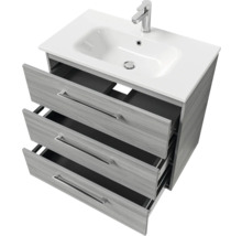 Badmöbel-Set Pelipal Sunline 121 BxHxT 81 x 200 x 46 cm Frontfarbe sangallo grau mit Mineralguss-Waschtisch Waschtischunterschrank 3 Schubkästen und Spiegelschrank mit LED-Beleuchtung