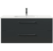 Badmöbel-Set Pelipal Sunline 121 BxHxT 110 x 200 x 46 cm Frontfarbe anthrazit mit Mineralguss-Waschtisch Waschtischunterschrank und Spiegelschrank mit LED-Beleuchtung