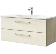 Badmöbel-Set Pelipal Sunline 121 BxHxT 110 x 200 x 46 cm Frontfarbe Polar Pinie mit Mineralguss-Waschtisch Waschtischunterschrank und Spiegelschrank mit LED-Beleuchtung