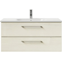 Badmöbel-Set Pelipal Sunline 121 BxHxT 110 x 200 x 46 cm Frontfarbe Polar Pinie mit Mineralguss-Waschtisch Waschtischunterschrank und Spiegelschrank mit LED-Beleuchtung