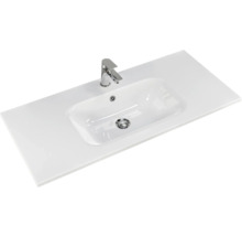 Badmöbel-Set Pelipal Sunline 121 BxHxT 110 x 200 x 46 cm Frontfarbe weiß hochglanz mit Mineralguss-Waschtisch Waschtischunterschrank 3 Schubkästen und Spiegelschrank mit LED-Beleuchtung