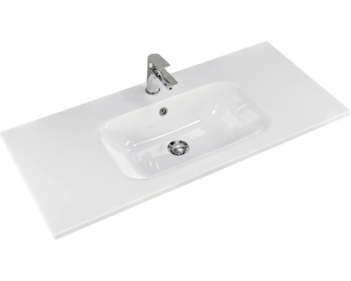 Waschtisch mit Armatur und rechteckigem Becken