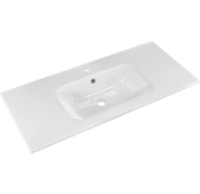 Badmöbel-Set Pelipal Sunline 121 BxHxT 110 x 200 x 46 cm Frontfarbe weiß hochglanz mit Mineralguss-Waschtisch Waschtischunterschrank 3 Schubkästen und Spiegelschrank mit LED-Beleuchtung