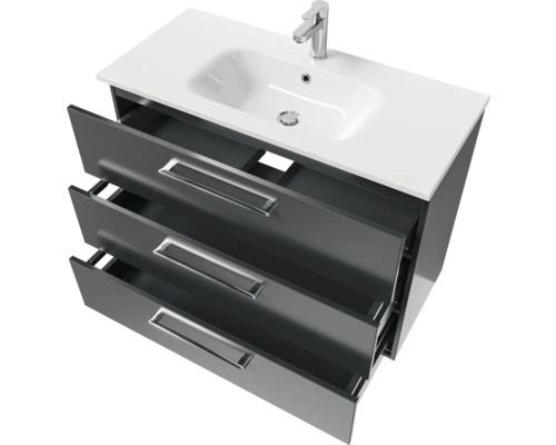 Meuble sous-vasque avec trois tiroirs, lavabo et robinet