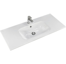 Badmöbel-Set Pelipal Sunline 121 BxHxT 110 x 200 x 46 cm Frontfarbe Eiche ribbeck mit Mineralguss-Waschtisch Waschtischunterschrank 3 Schubkästen und Spiegelschrank mit LED-Beleuchtung