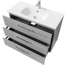 Badmöbel-Set Pelipal Sunline 121 BxHxT 110 x 200 x 46 cm Frontfarbe sangallo grau mit Mineralguss-Waschtisch Waschtischunterschrank 3 Schubkästen und Spiegelschrank mit LED-Beleuchtung