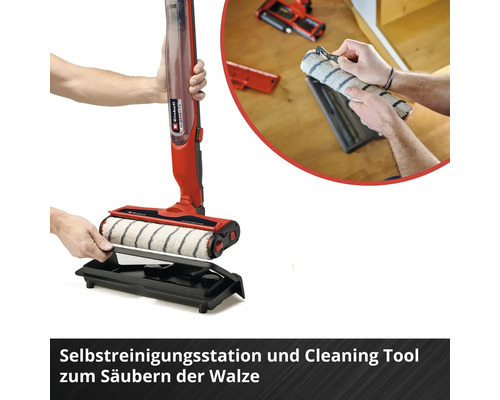 Einhell Akku-Walzenreiniger mit Selbstreinigungsstation und Reinigungswerkzeug zur Walzenreinigung