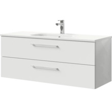 Badmöbel-Set Pelipal Sunline 121 BxHxT 121 x 200 x 46 cm Frontfarbe weiß hochglanz mit Mineralguss-Waschtisch Waschtischunterschrank und Spiegelschrank mit LED-Beleuchtung