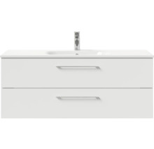 Badmöbel-Set Pelipal Sunline 121 BxHxT 121 x 200 x 46 cm Frontfarbe weiß hochglanz mit Mineralguss-Waschtisch Waschtischunterschrank und Spiegelschrank mit LED-Beleuchtung