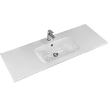 Badmöbel-Set Pelipal Sunline 121 BxHxT 121 x 200 x 46 cm Frontfarbe weiß hochglanz mit Mineralguss-Waschtisch Waschtischunterschrank und Spiegelschrank mit LED-Beleuchtung