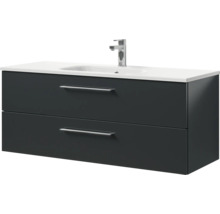 Badmöbel-Set Pelipal Sunline 121 BxHxT 121 x 200 x 46 cm Frontfarbe anthrazit mit Mineralguss-Waschtisch Waschtischunterschrank und Spiegelschrank mit LED-Beleuchtung