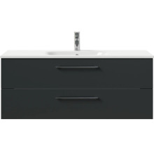 Badmöbel-Set Pelipal Sunline 121 BxHxT 121 x 200 x 46 cm Frontfarbe anthrazit mit Mineralguss-Waschtisch Waschtischunterschrank und Spiegelschrank mit LED-Beleuchtung
