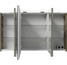 Badmöbel-Set Pelipal Sunline 121 BxHxT 121 x 200 x 46 cm Frontfarbe Eiche ribbeck mit Mineralguss-Waschtisch Waschtischunterschrank und Spiegelschrank mit LED-Beleuchtung
