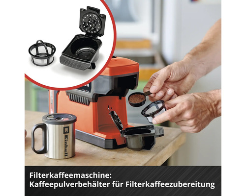 Filterkaffeemaschine mit Kaffeepulverbehälter für die Kaffeezubereitung