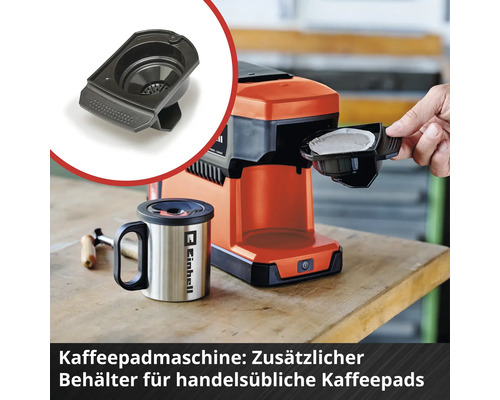 Kaffeepadmaschine mit zusätzlichem Pad-Behälter für Kaffeepads