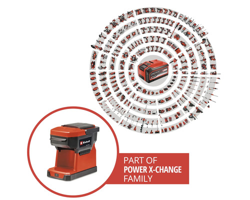 Einhell Power X-Change Familie mit Werkzeugen und Ladegerät