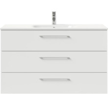 Badmöbel-Set Pelipal Sunline 121 BxHxT 121 x 200 x 46 cm Frontfarbe weiß hochglanz mit Mineralguss-Waschtisch Waschtischunterschrank 3 Schubkästen und Spiegelschrank mit LED-Beleuchtung