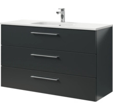 Badmöbel-Set Pelipal Sunline 121 BxHxT 121 x 200 x 46 cm Frontfarbe anthrazit mit Mineralguss-Waschtisch Waschtischunterschrank 3 Schubkästen und Spiegelschrank mit LED-Beleuchtung