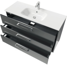 Badmöbel-Set Pelipal Sunline 121 BxHxT 121 x 200 x 46 cm Frontfarbe anthrazit mit Mineralguss-Waschtisch Waschtischunterschrank 3 Schubkästen und Spiegelschrank mit LED-Beleuchtung