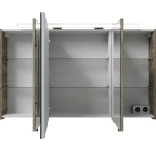 Badmöbel-Set Pelipal Sunline 121 BxHxT 121 x 200 x 46 cm Frontfarbe Eiche ribbeck mit Mineralguss-Waschtisch Waschtischunterschrank 3 Schubkästen und Spiegelschrank mit LED-Beleuchtung