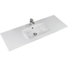 Badmöbel-Set Pelipal Sunline 121 BxHxT 121 x 200 x 46 cm Frontfarbe Eiche ribbeck mit Mineralguss-Waschtisch Waschtischunterschrank 3 Schubkästen und Spiegelschrank mit LED-Beleuchtung
