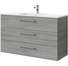 Badmöbel-Set Pelipal Sunline 121 BxHxT 121 x 200 x 46 cm Frontfarbe sangallo grau mit Mineralguss-Waschtisch Waschtischunterschrank 3 Schubkästen und Spiegelschrank mit LED-Beleuchtung