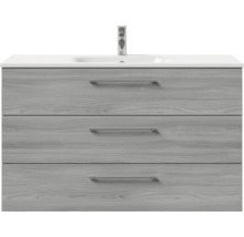 Badmöbel-Set Pelipal Sunline 121 BxHxT 121 x 200 x 46 cm Frontfarbe sangallo grau mit Mineralguss-Waschtisch Waschtischunterschrank 3 Schubkästen und Spiegelschrank mit LED-Beleuchtung