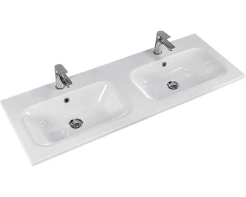 Plan de toilette avec deux vasques et deux robinets