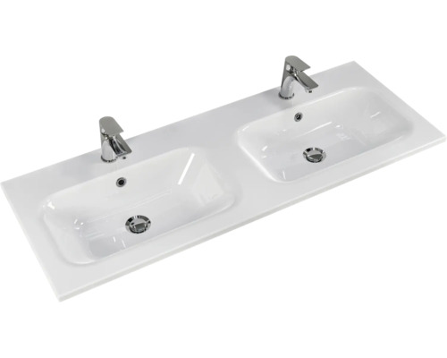 Plan de toilette avec deux vasques et robinets