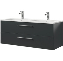 Badmöbel-Set Pelipal Sunline 121 BxHxT 121 x 200 x 46 cm Frontfarbe anthrazit mit Mineralguss-Doppelwaschtisch Waschtischunterschrank und Spiegelschrank mit LED-Beleuchtung