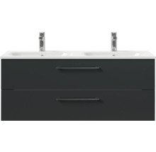 Badmöbel-Set Pelipal Sunline 121 BxHxT 121 x 200 x 46 cm Frontfarbe anthrazit mit Mineralguss-Doppelwaschtisch Waschtischunterschrank und Spiegelschrank mit LED-Beleuchtung