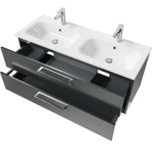 Badmöbel-Set Pelipal Sunline 121 BxHxT 121 x 200 x 46 cm Frontfarbe anthrazit mit Mineralguss-Doppelwaschtisch Waschtischunterschrank und Spiegelschrank mit LED-Beleuchtung