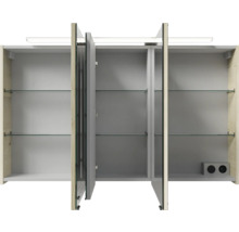 Badmöbel-Set Pelipal Sunline 121 BxHxT 121 x 200 x 46 cm Frontfarbe Polar Pinie mit Mineralguss-Doppelwaschtisch Waschtischunterschrank und Spiegelschrank mit LED-Beleuchtung