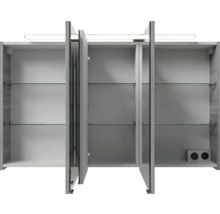 Badmöbel-Set Pelipal Sunline 121 BxHxT 121 x 200 x 46 cm Frontfarbe sangallo grau mit Mineralguss-Doppelwaschtisch Waschtischunterschrank und Spiegelschrank mit LED-Beleuchtung