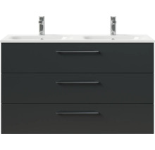 Badmöbel-Set Pelipal Sunline 121 BxHxT 121 x 200 x 46 cm Frontfarbe anthrazit mit Mineralguss-Doppelwaschtisch Waschtischunterschrank 3 Schubkästen und Spiegelschrank mit LED-Beleuchtung