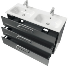 Badmöbel-Set Pelipal Sunline 121 BxHxT 121 x 200 x 46 cm Frontfarbe anthrazit mit Mineralguss-Doppelwaschtisch Waschtischunterschrank 3 Schubkästen und Spiegelschrank mit LED-Beleuchtung