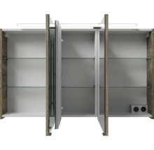 Badmöbel-Set Pelipal Sunline 121 BxHxT 121 x 200 x 46 cm Frontfarbe Eiche ribbeck mit Mineralguss-Doppelwaschtisch Waschtischunterschrank 3 Schubkästen und Spiegelschrank mit LED-Beleuchtung