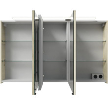 Badmöbel-Set Pelipal Sunline 121 BxHxT 121 x 200 x 46 cm Frontfarbe Polar Pinie mit Mineralguss-Doppelwaschtisch Waschtischunterschrank 3 Schubkästen und Spiegelschrank mit LED-Beleuchtung