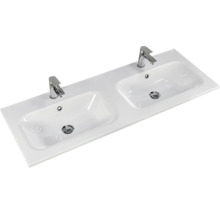Badmöbel-Set Pelipal Sunline 121 BxHxT 121 x 200 x 46 cm Frontfarbe Polar Pinie mit Mineralguss-Doppelwaschtisch Waschtischunterschrank 3 Schubkästen und Spiegelschrank mit LED-Beleuchtung