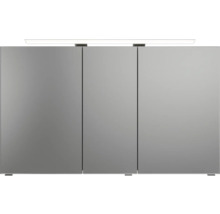 Badmöbel-Set Pelipal Sunline 121 BxHxT 121 x 200 x 46 cm Frontfarbe sangallo grau mit Mineralguss-Doppelwaschtisch Waschtischunterschrank 3 Schubkästen und Spiegelschrank mit LED-Beleuchtung