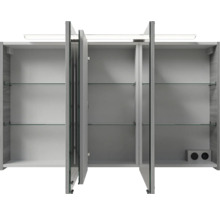 Badmöbel-Set Pelipal Sunline 121 BxHxT 121 x 200 x 46 cm Frontfarbe sangallo grau mit Mineralguss-Doppelwaschtisch Waschtischunterschrank 3 Schubkästen und Spiegelschrank mit LED-Beleuchtung