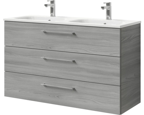 Waschtischunterschrank mit drei Schubladen, Waschbecken und zwei Armaturen