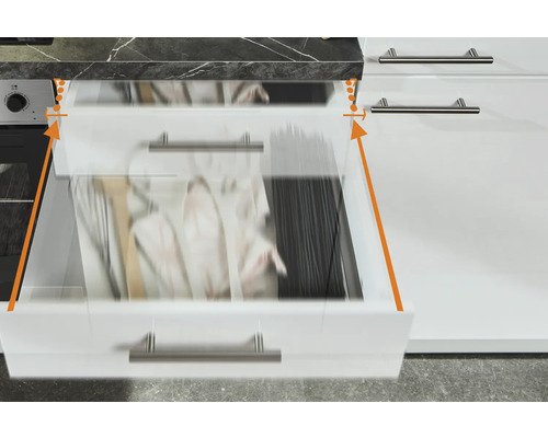 Meuble de cuisine avec tiroir et contenu