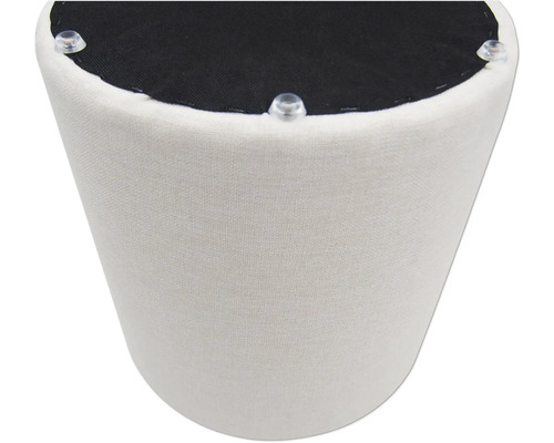 Unterseite eines runden Hockers mit Stoffbezug und Füßen